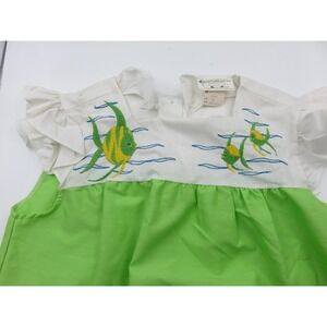 Vtg Pat Fashions Lime Green Embroidered GoldFish Apron Dress Style Sz32 Fish NOS